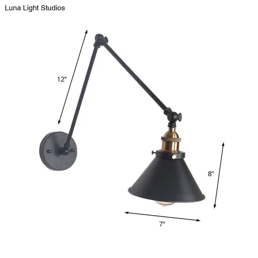 DecorBites™ DecorBites™ Adjustable Wall Lamp with Metal Cone Shade - Retro Indoor Sconce Light in Black/White