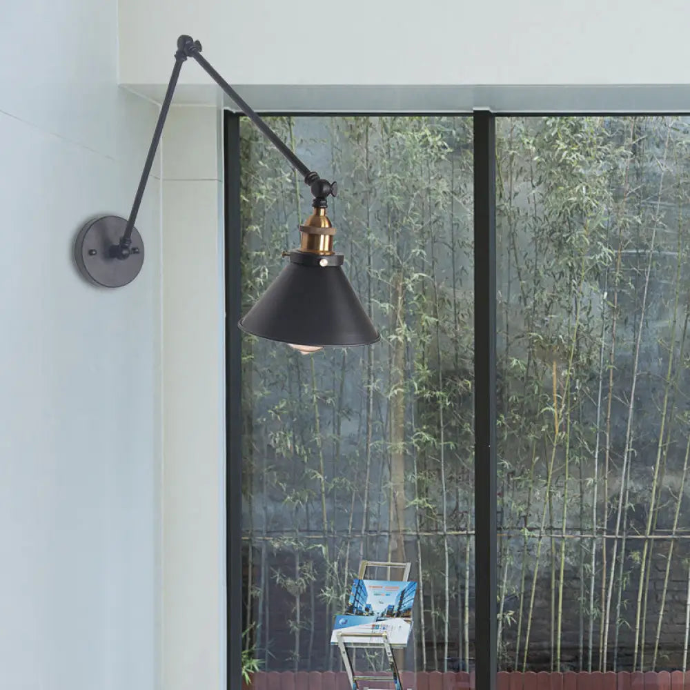 DecorBites™ DecorBites™ Adjustable Wall Lamp with Metal Cone Shade - Retro Indoor Sconce Light in Black/White