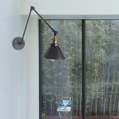 DecorBites™ DecorBites™ Adjustable Wall Lamp with Metal Cone Shade - Retro Indoor Sconce Light in Black/White