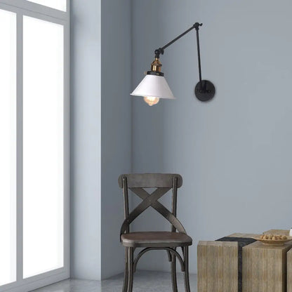 DecorBites™ DecorBites™ Adjustable Wall Lamp with Metal Cone Shade - Retro Indoor Sconce Light in Black/White