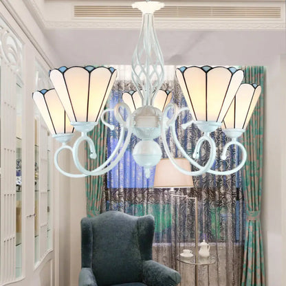 Lámpara de araña ajustable de cristal blanco en forma de cono con 5 luces - Lámpara colgante tradicional para dormitorio