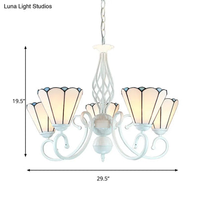 Lámpara de araña ajustable de cristal blanco en forma de cono con 5 luces - Lámpara colgante tradicional para dormitorio