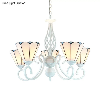 Lámpara de araña ajustable de cristal blanco en forma de cono con 5 luces - Lámpara colgante tradicional para dormitorio