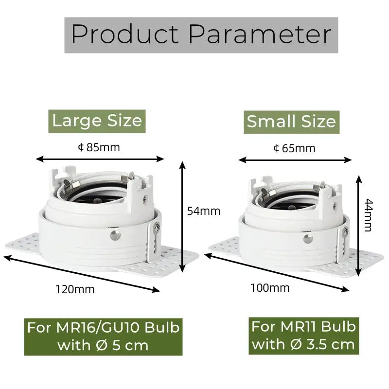 White plastic adjustable recessed led ceiling downlight base with mounting plate for mr16 gu10 or mr11 bulbs