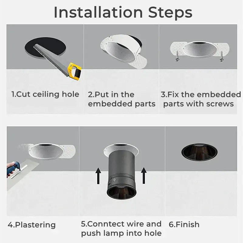 Black cylindrical adjustable recessed led ceiling downlight with matte finish and integrated mounting for living room use