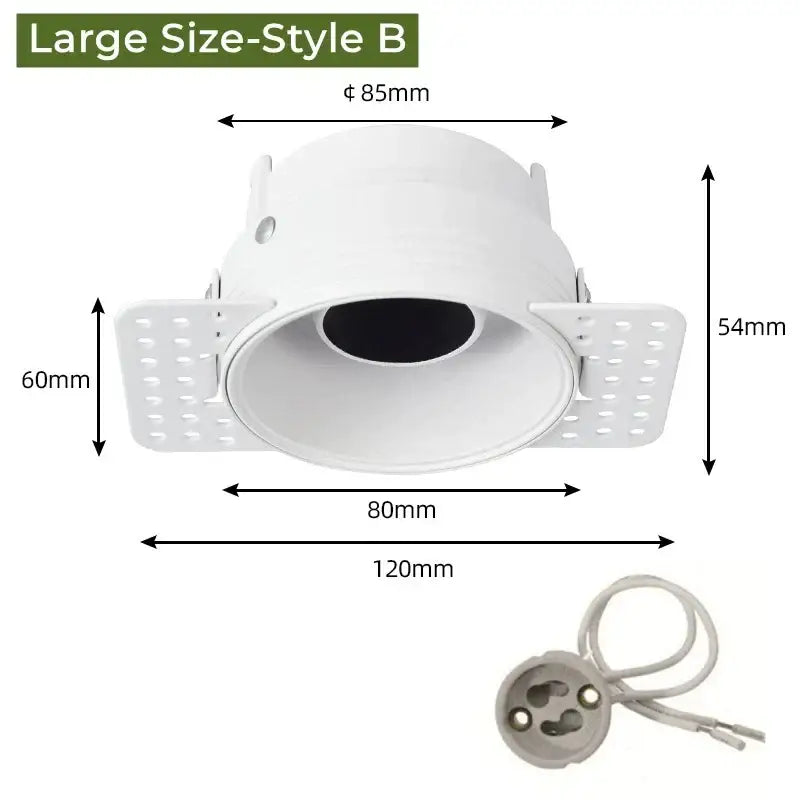 Adjustable white recessed led ceiling downlight with circular matte housing and perforated mounting flanges for living room