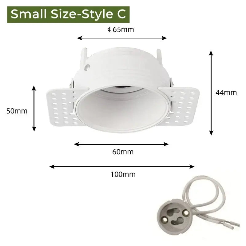 Adjustable white recessed led ceiling downlight with circular matte housing and perforated mounting flanges for living room