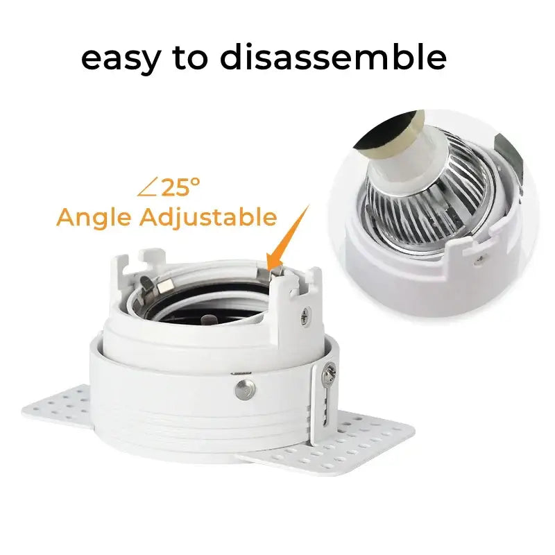 Adjustable white recessed led ceiling downlight with 25-degree angle adjustment for living room use