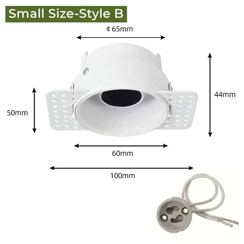 Adjustable white recessed led ceiling downlight with circular flared design and perforated mounting brackets for living room