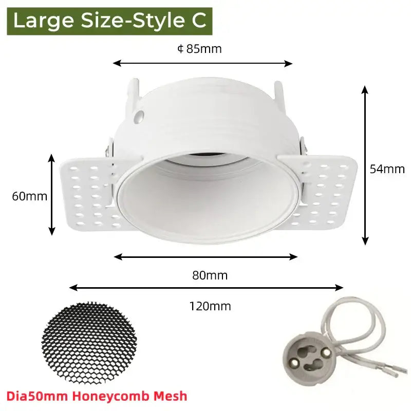 Adjustable white recessed led ceiling downlight with circular design and honeycomb mesh for living room lighting
