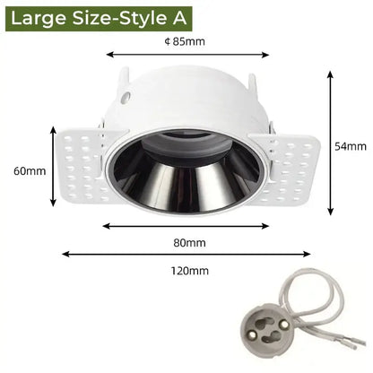 Adjustable white recessed led ceiling downlight with metallic reflector and perforated panels for living room use