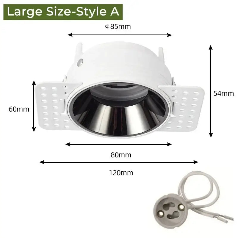Adjustable white recessed led ceiling downlight with metallic reflector and perforated panels for living room use