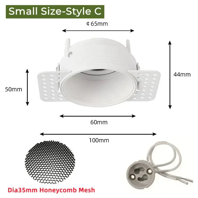Adjustable white recessed led ceiling downlight with circular design and perforated mounting flanges for living room