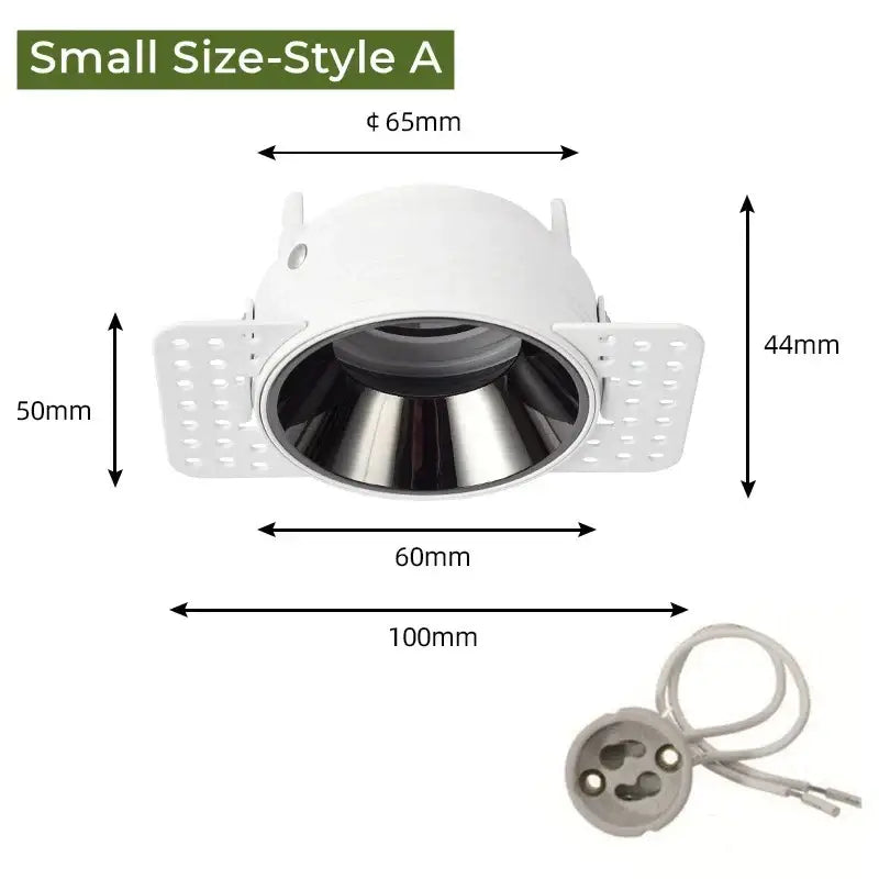 Adjustable white recessed led ceiling downlight with circular metal reflector and perforated flanges for living room use