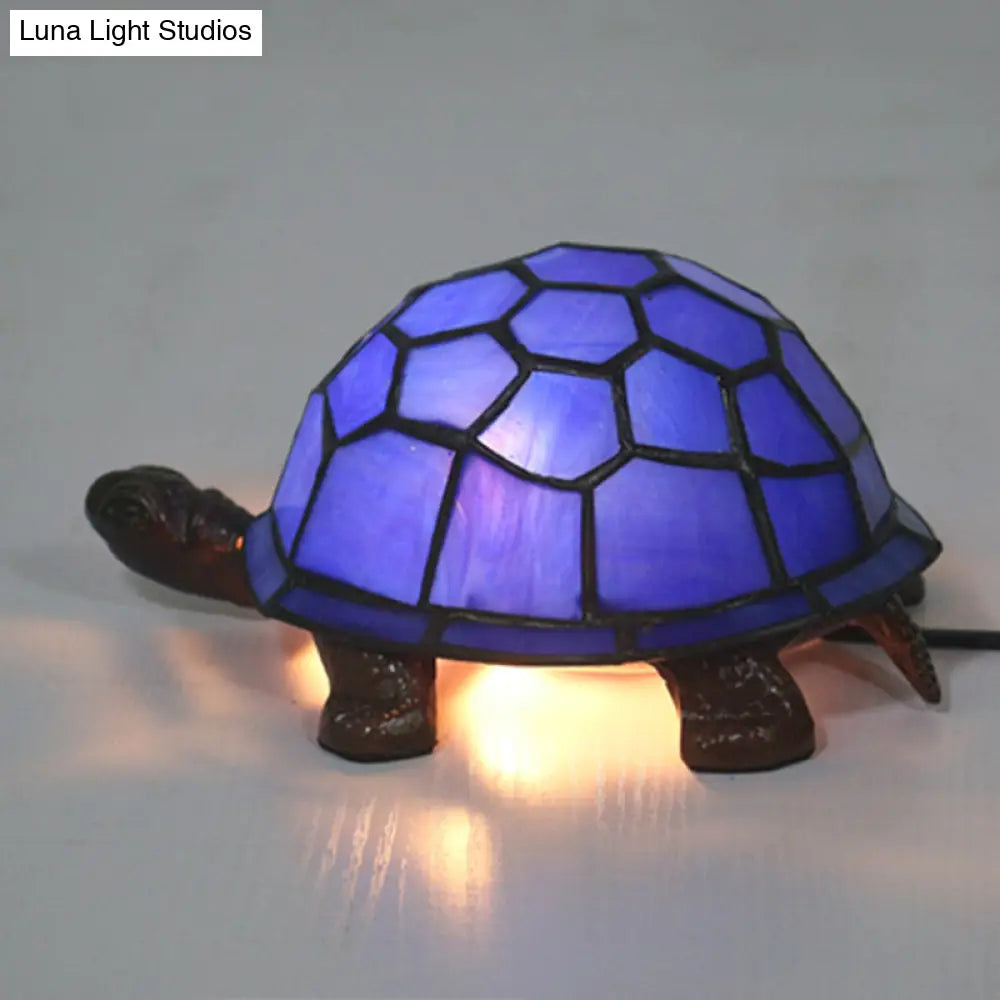 Adorable lámpara de mesa con forma de tortuga: luz nocturna barroca de vitral para la habitación de los niños