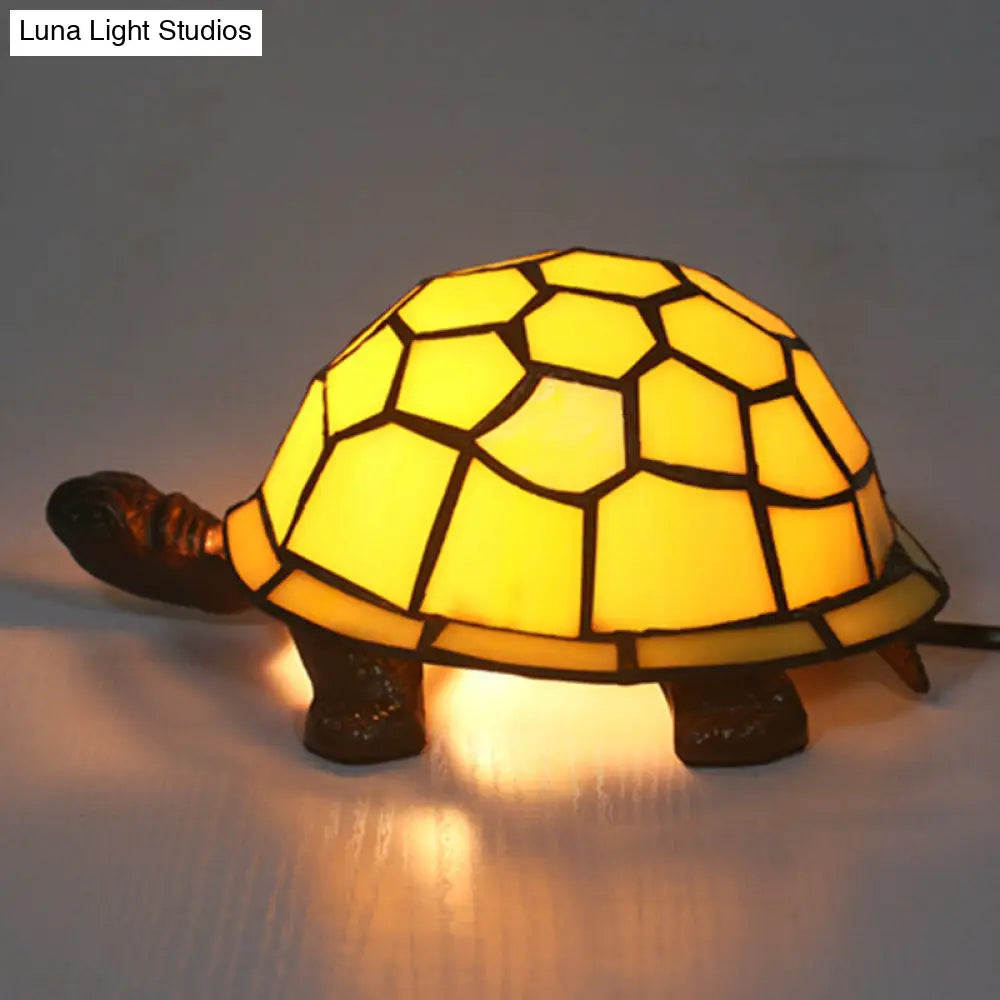 Adorable lámpara de mesa con forma de tortuga: luz nocturna barroca de vitral para la habitación de los niños