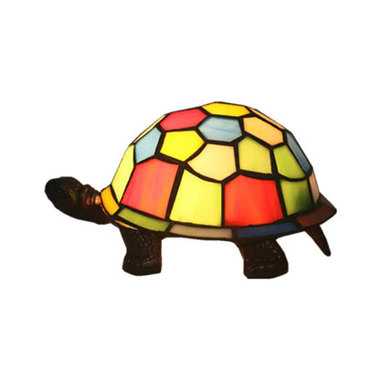 Adorable lámpara de mesa con forma de tortuga: luz nocturna barroca de vitral para la habitación de los niños