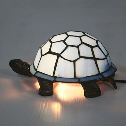 Adorable lámpara de mesa con forma de tortuga: luz nocturna barroca de vitral para la habitación de los niños