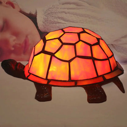 Adorable lámpara de mesa con forma de tortuga: luz nocturna barroca de vitral para la habitación de los niños