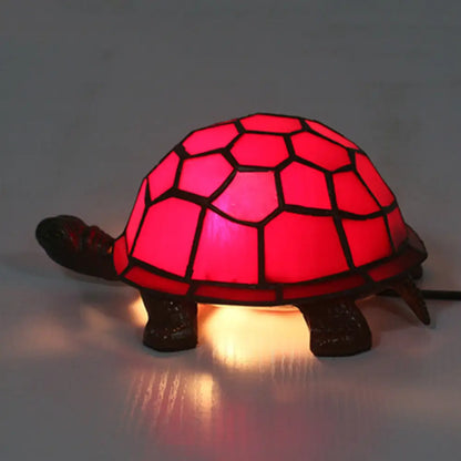 Adorable lámpara de mesa con forma de tortuga: luz nocturna barroca de vitral para la habitación de los niños