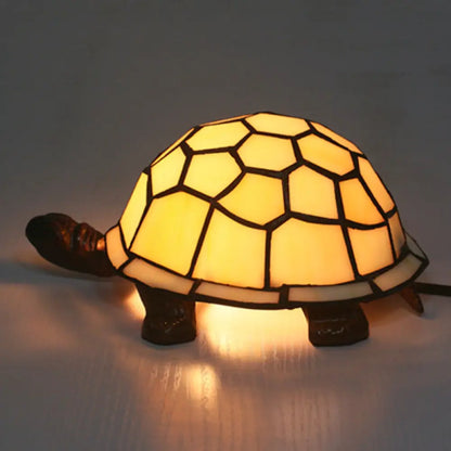 Adorable lámpara de mesa con forma de tortuga: luz nocturna barroca de vitral para la habitación de los niños