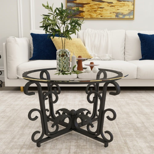 Juego de Mesa de Café de Superficie de Vidrio Templado de 3 Piezas Decoración Mesa de Café