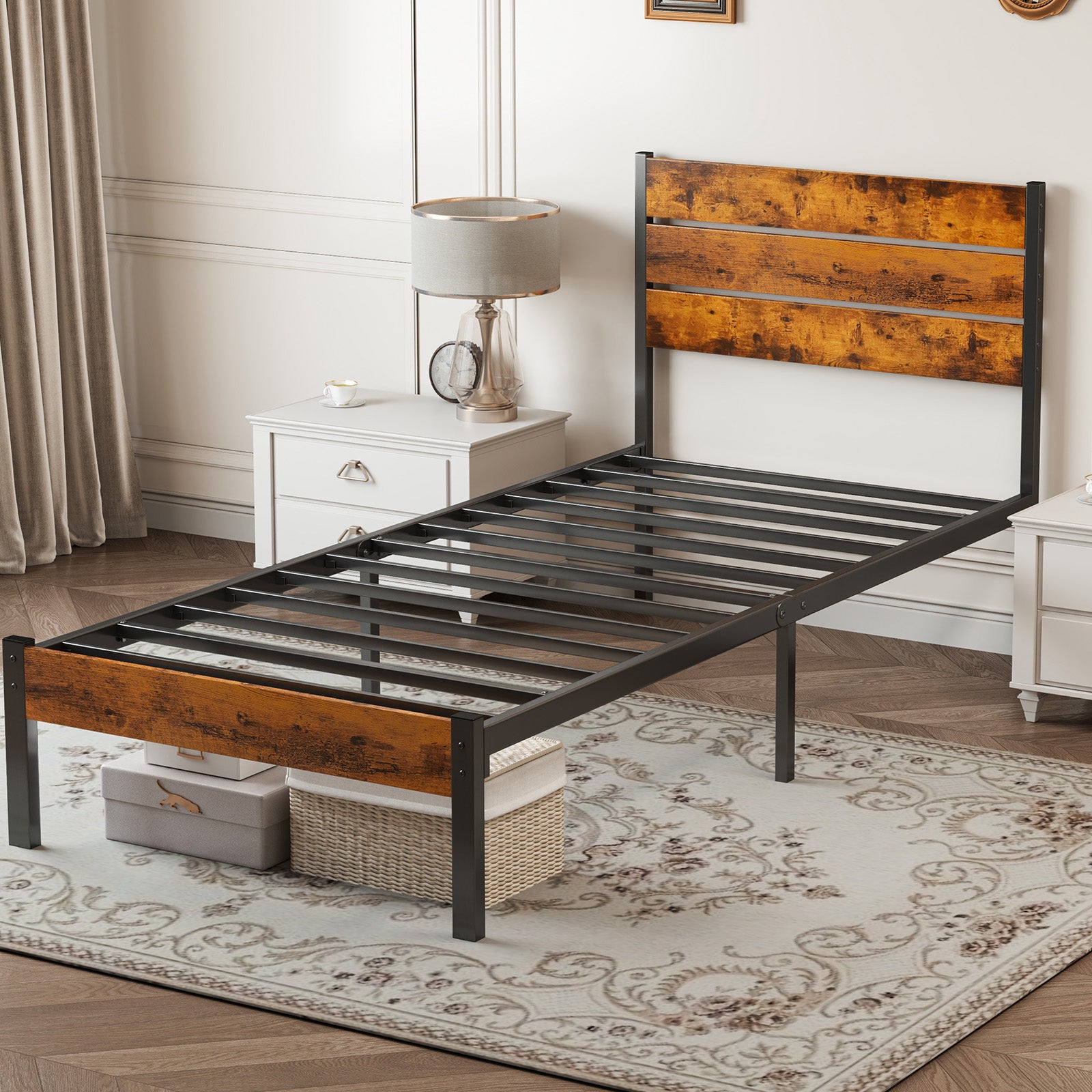 Estructura de Cama Plataforma de Metal - Base para Colchón con Cabecero y Piecero