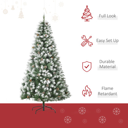 HOMCOM 6ft Unlit Snow-Dusted Full Fir Artificial Christmas Tree With Realistic Branches, 61 Pine Cones And 800 Tips