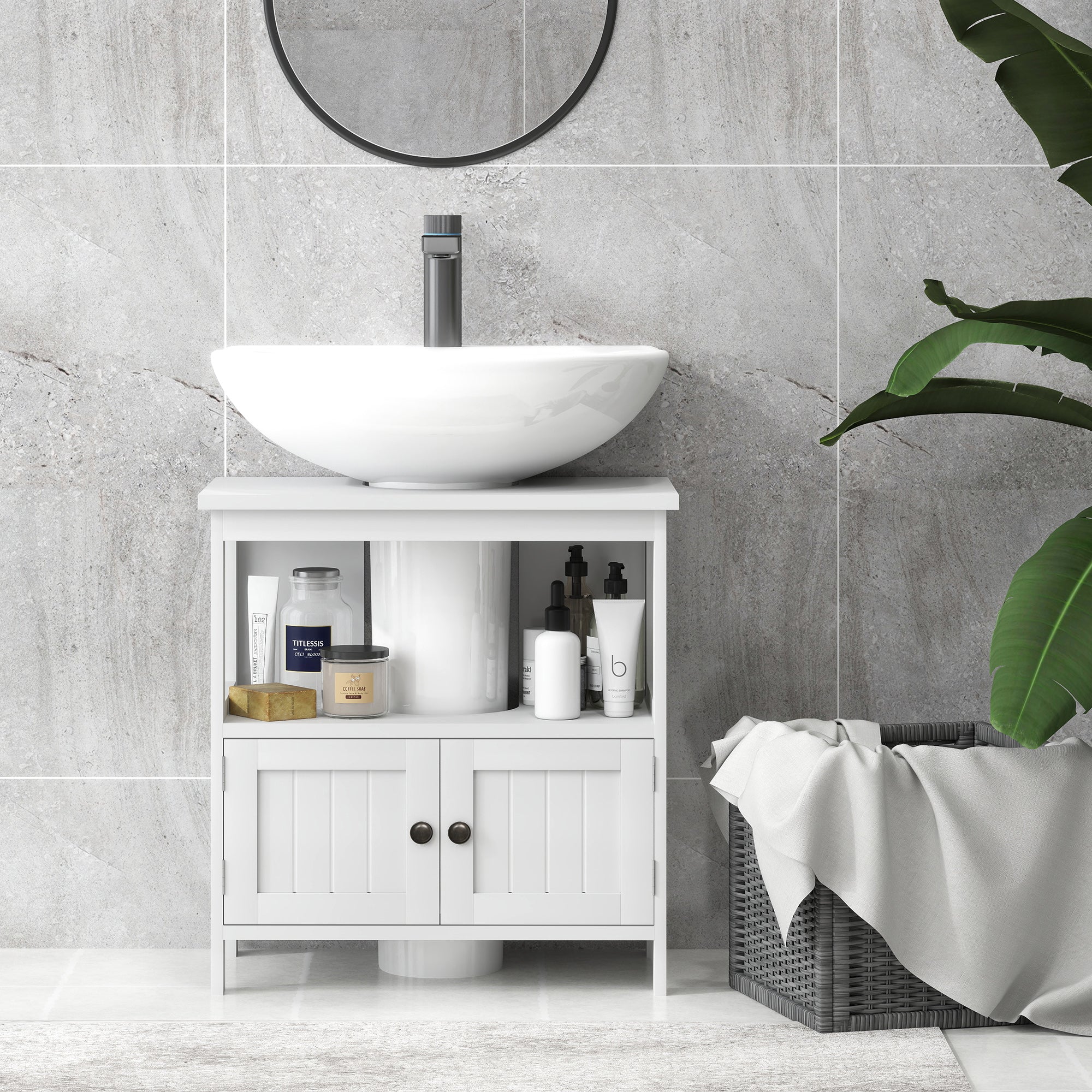 White Pedestal Sink Cabinet