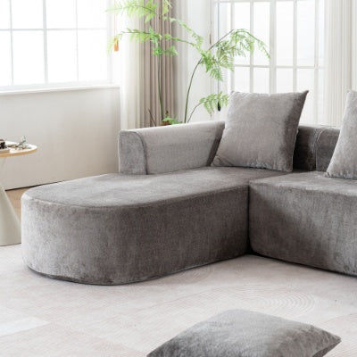 Sofá Seccional Modular con Chaise en Forma de L, Sofá Seccional Moderno con Función de Cama y Asiento Profundo, Sofás de Compresión de Esponja Sin Ensamblaje Requerido - Tela Gris de Corduroy