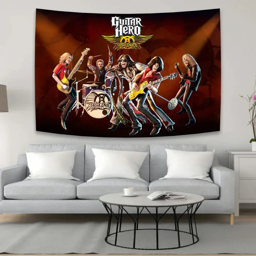 Aerosmith band tapestry with vibrant red and black decorbites aerosmith band artwork for band tapestry room wall hanging