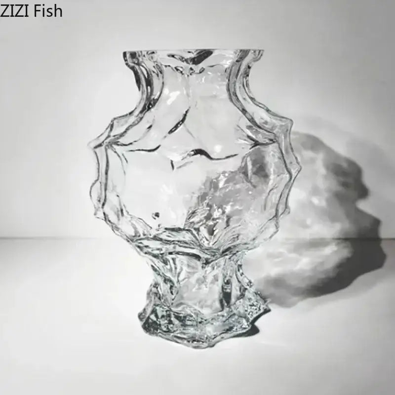 Clear textured amber irregular glass vase with organic sculpted form for bedroom decorbites irregular glass pot