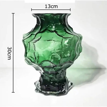 Emerald green decorbites irregular glass vase with textured surface and flared rim for aesthetic bedroom decor
