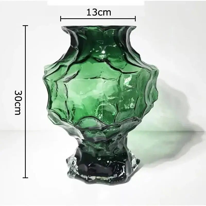 Emerald green decorbites irregular glass vase with textured surface and flared rim for aesthetic bedroom decor