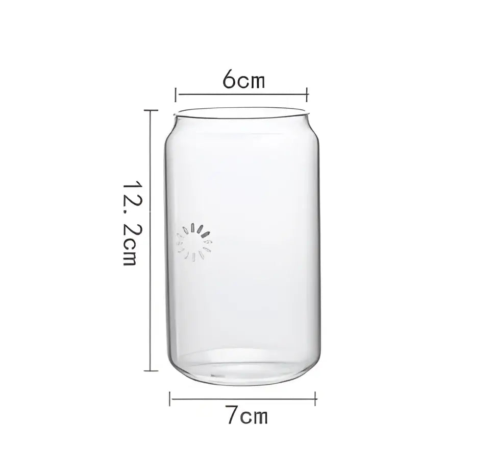 Clear glass tumbler with cylindrical design and subtle etched logo from aesthetic drinking glasses set with lids and straws
