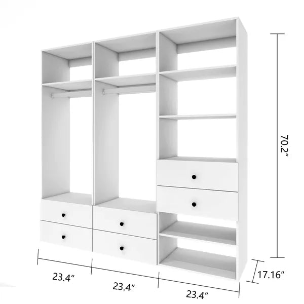 Sistema Organizador de Armario, Sistema de Armario Empotrado de 71" de Altura con Cajones, Armario de Madera con Estantes, Sistema de Armario de Madera DIY con Estantes de Armario Montados en la Pared (87" de Ancho x 16" de Profundidad x 71" de Altura)