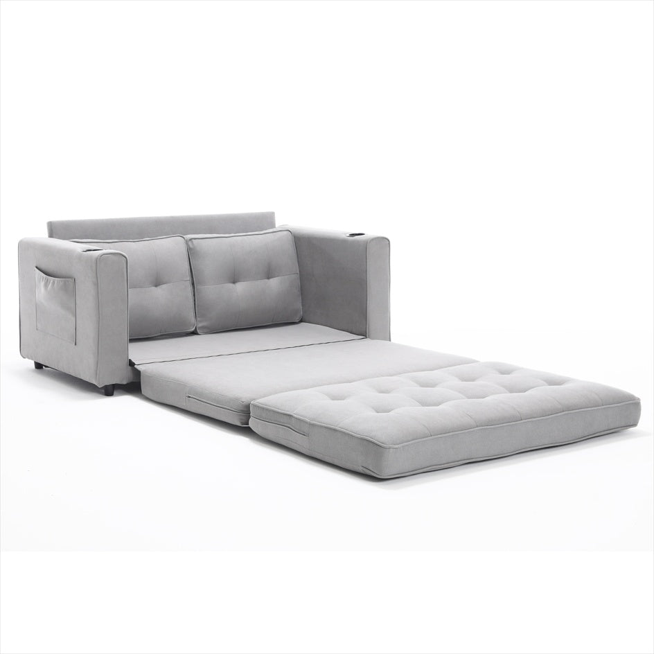 Sofá Futón Tapizado 3 en 1 Convertible en Cama, Loveseat Plegable con Tapizado y Cama Extensible con Colchón Extraíble