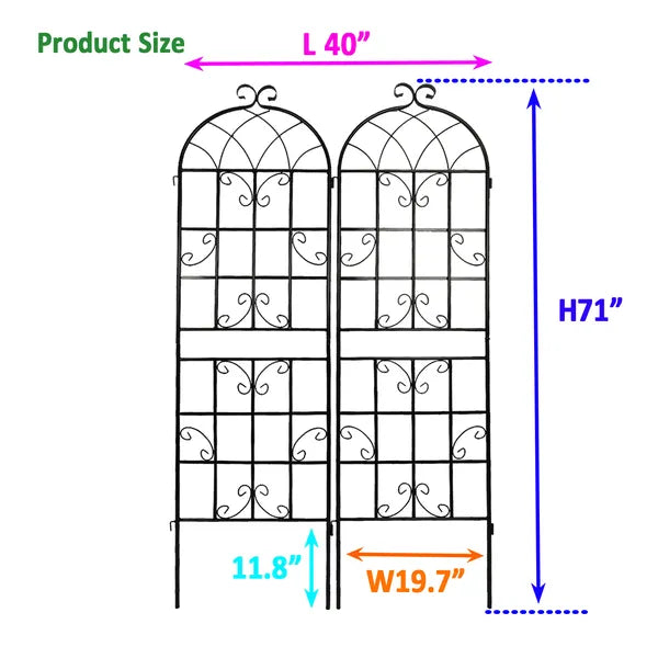 2 Pack Metal Garden Trellis 71" X 19.7" Rustproof Trellis For Climbing Plants Outdoor Flower Support