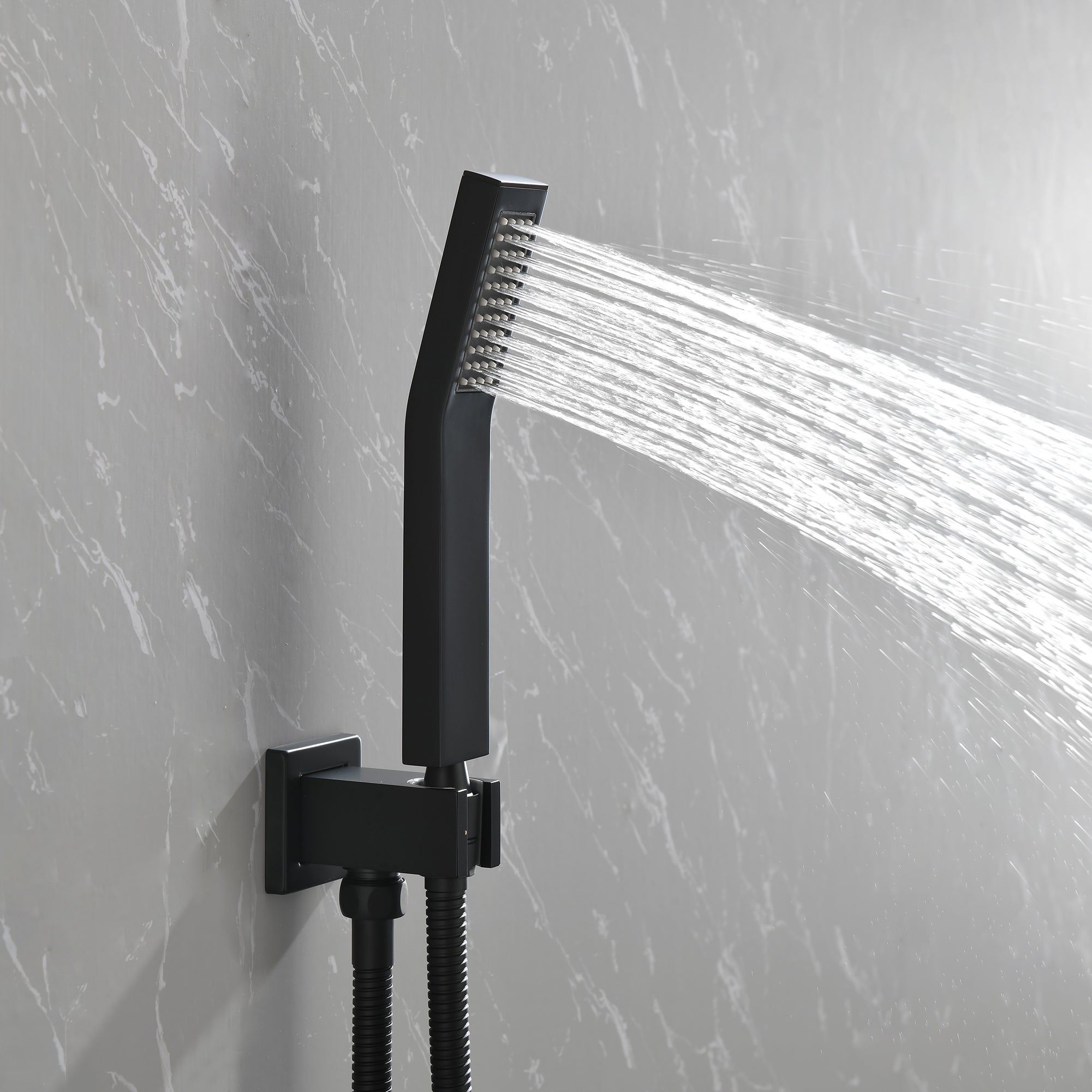 Messing Dusche Armatur in Mattschwarz mit Duschsystem, 10-Zoll-Duschkopf und Handbrause Badezimmer-Kombination