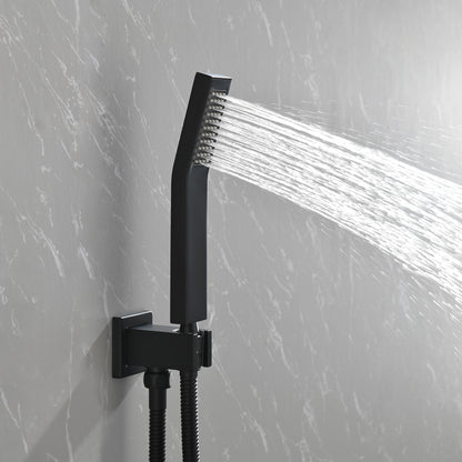 Brass Matte Black Shower Faucet With Shower System,10 Inch Shower Head And Handheld Spray Bathroom Combination