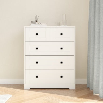 Chest Of Drawer With 5 Drawers White Color Farm Door