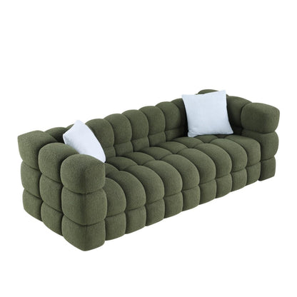 84.3 Length ,35.83inch Deepth ,human Body Structure For USA People, Marshmallow Sofa,boucle Sofa ,3 Seater, OLIVE GREEN BOUCLE