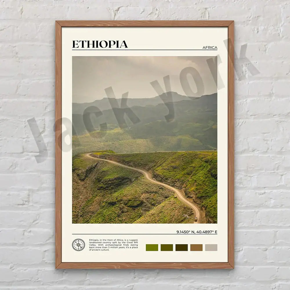 A framed decorbites canvas printings set featuring ethiopias green mountainous terrain for living room decor