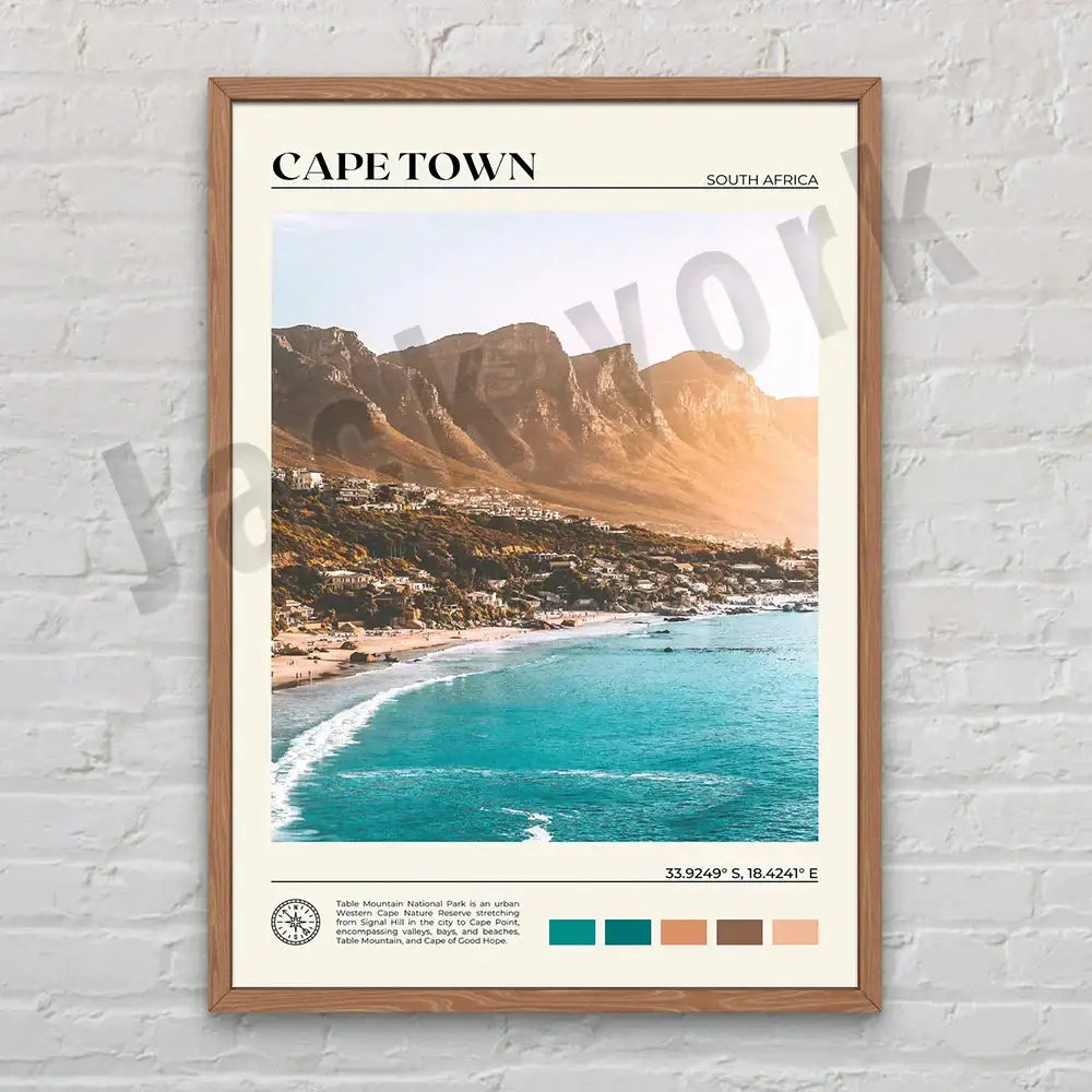 A framed decorbites canvas printing set of 6 featuring cape town landscape with turquoise ocean and rugged mountains