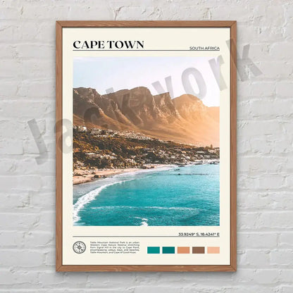 A framed decorbites canvas printing set of 6 featuring cape town landscape with turquoise ocean and rugged mountains