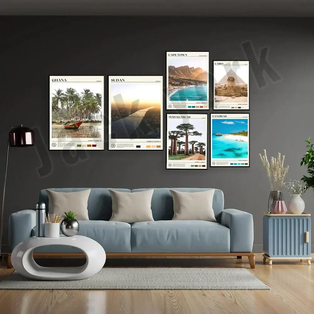 Set of six framed africa landscape canvas printings featuring vibrant scenes for living room decorbites canvas printings