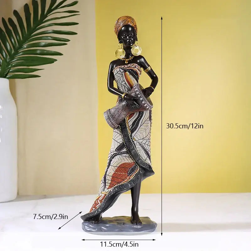 African exotic black mother and child figurines in traditional attire with gold headwrap for living room decorbites decor