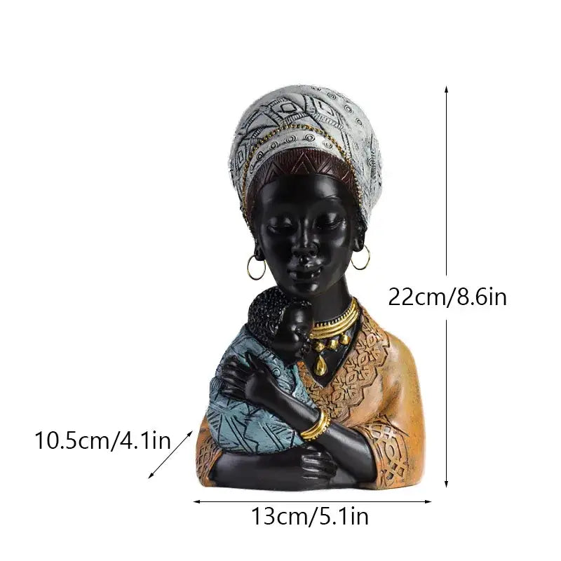Black resin african exotic black mother and child figurine with gold accented jewelry for living room decorbites decor