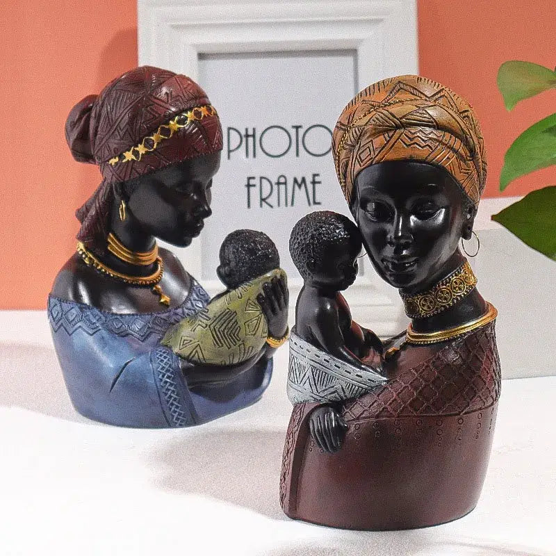 Two resin african exotic black mother and child figurines in traditional attire for living room decorbites decorbites african exotic