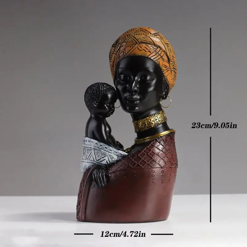 Black and brown resin african mother child abstract statue with gold detailing for living room decorbites african mother decor